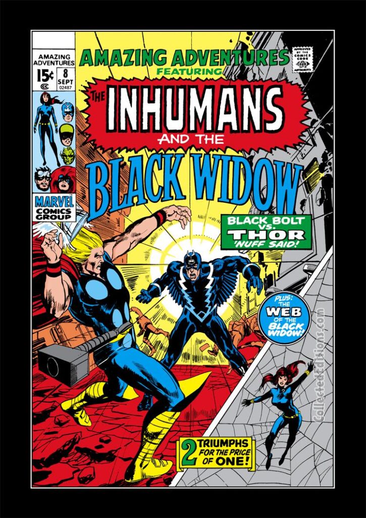 Amazing Adventures #8 cover; pencils and inks, Neal Adams; Black Bolt vs. Thor, Inhumans