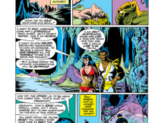 Amazing Adventures/Killraven #31, pg. 1; pencils and inks, P. Craig Russell; comics first interracial kiss