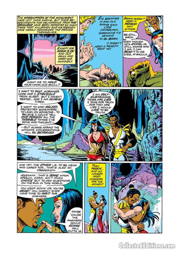 Amazing Adventures/Killraven #31, pg. 1; pencils and inks, P. Craig Russell; comics first interracial kiss