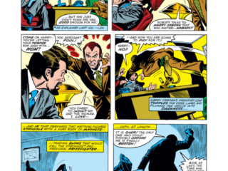 Amazing Spider-Man #175, pg. 7; pencils, Ross Andru; inks, Jim Mooney; Harry Osborn, Dr. Barton Hamilton, Green Goblin