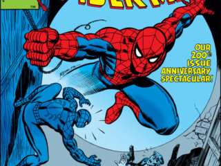 Amazing Spider-Man #200 cover; pencils and inks, John Romita Sr.; Double the size, double the thrills, 200th issue anniversary spectacular,Against the man who killed his Uncle Ben, The Spider versus the Burglar