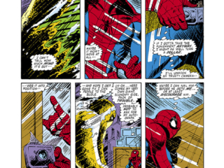 Amazing Spider-Man #218, pg. 2; pencils, John Romita, Jr.; inks, Jim Mooney, Sandman and Hydro-Man combined