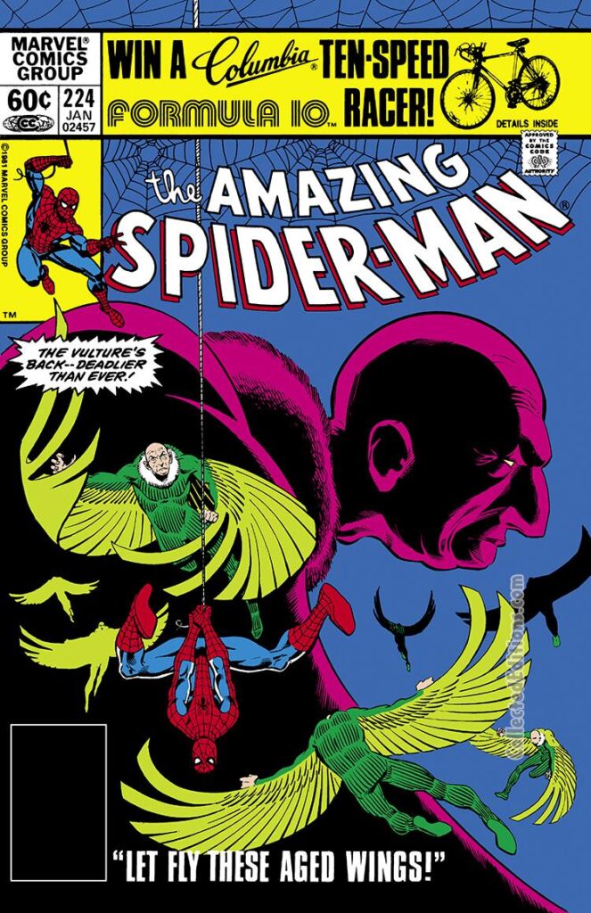 Amazing Spider-Man #224 cover; art by John Romita Sr., Ed Hannigan, Bob Layton; Spider-Man vs. Vulture