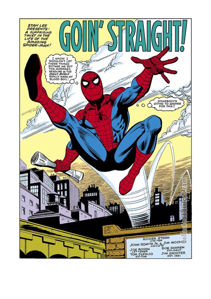 Amazing Spider-Man #227, pg. 1; pencils, John Romita Jr.; inks, Jim Mooney