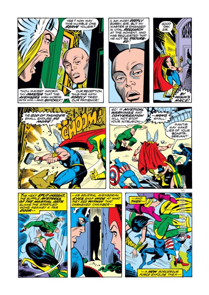 Avengers #116, pg. 3; pencils, Bob Brown; inks, Mike Esposito; Avengers/Defenders War, Wong, Thor