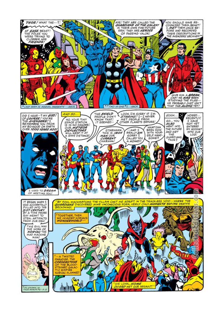 Avengers #167, pg. 11; pencils, George Pérez; inks, Pablo Marcos; Avengers/Guardians of the Galaxy