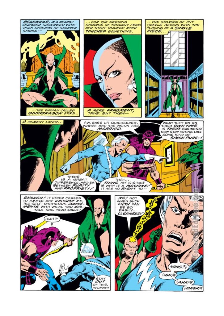 Avengers #176, pg. 3; pencils, Dave Wenzel; inks, Pablo Marcos; Moondragon/Quicksilver
