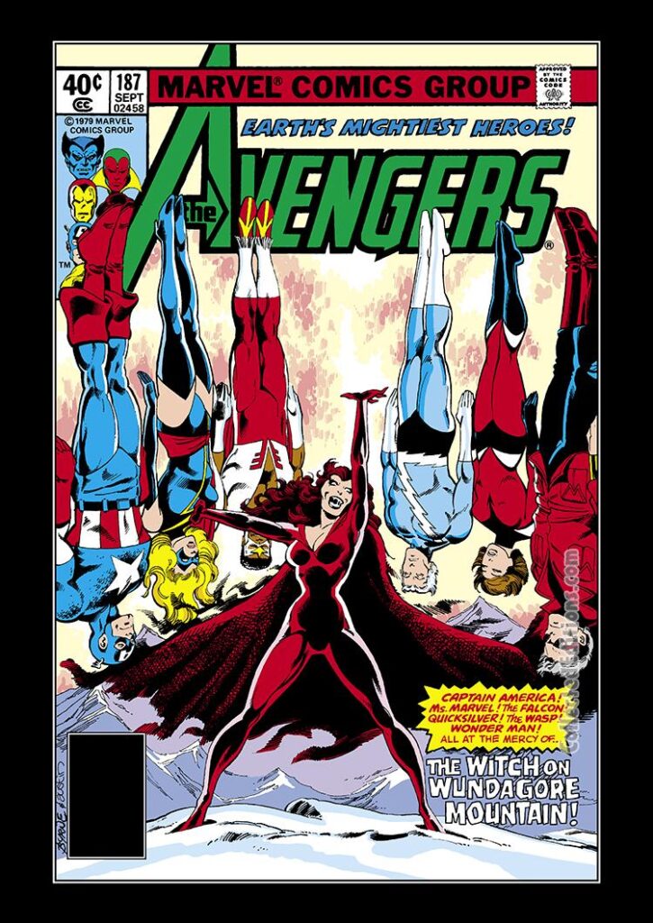 Avengers #187 cover; pencils, John Byrne; inks, Terry Austin; The Witch of Wundagore Mountain/Scarlet Witch