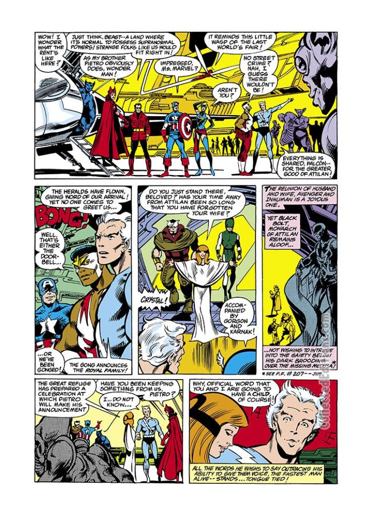 Avengers #188, pg. 2; pencils, John Byrne; inks, Dan Green; Quicksilver/Crystal/Inhumans