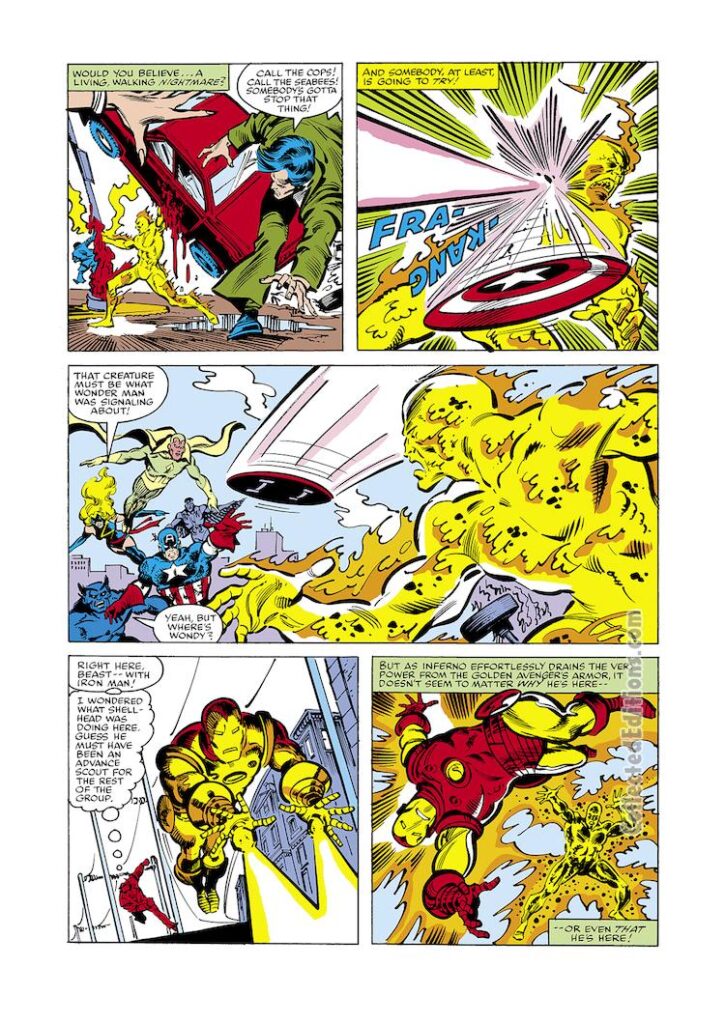 Avengers #193, pg. 9; layouts and pencils, Sal Buscema; pencils, Frank Miller; Inferno