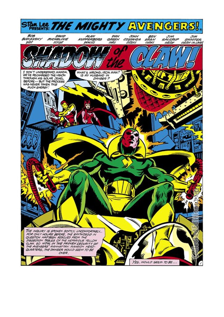 Avengers #205, pg. 1; pencils, Alan Kupperberg; inks, Dan Green; Vision