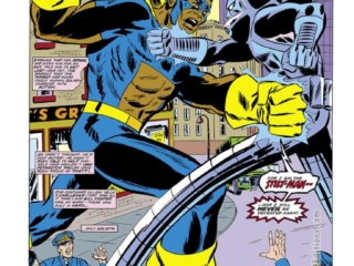 Black Goliath #4, pgs. 10-11; pencils, Rich Buckler; inks, Don Heck; Giant-Man/Black Goliath vs. Stilt-Man, Bill Foster