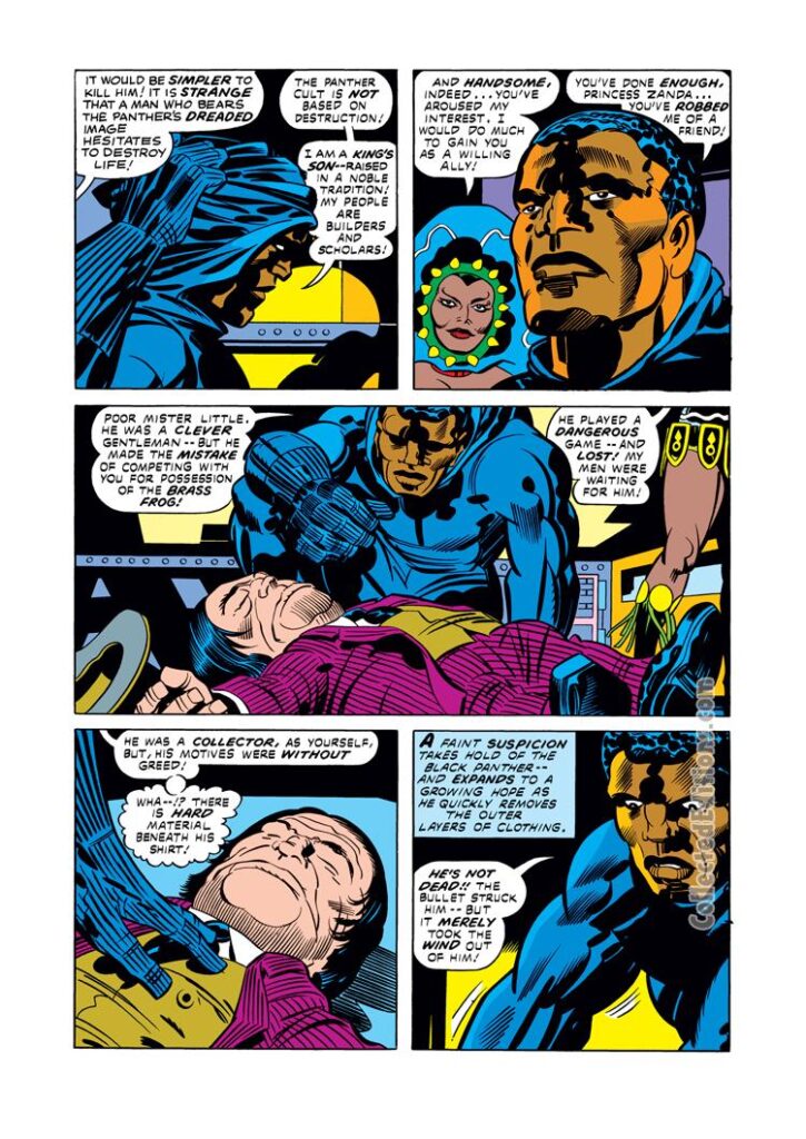 Black Panther #2, pg. 8; pencils, Jack Kirby; inks, Mike Royer; Mister Little, Princess Zanda, T&#039;Challa