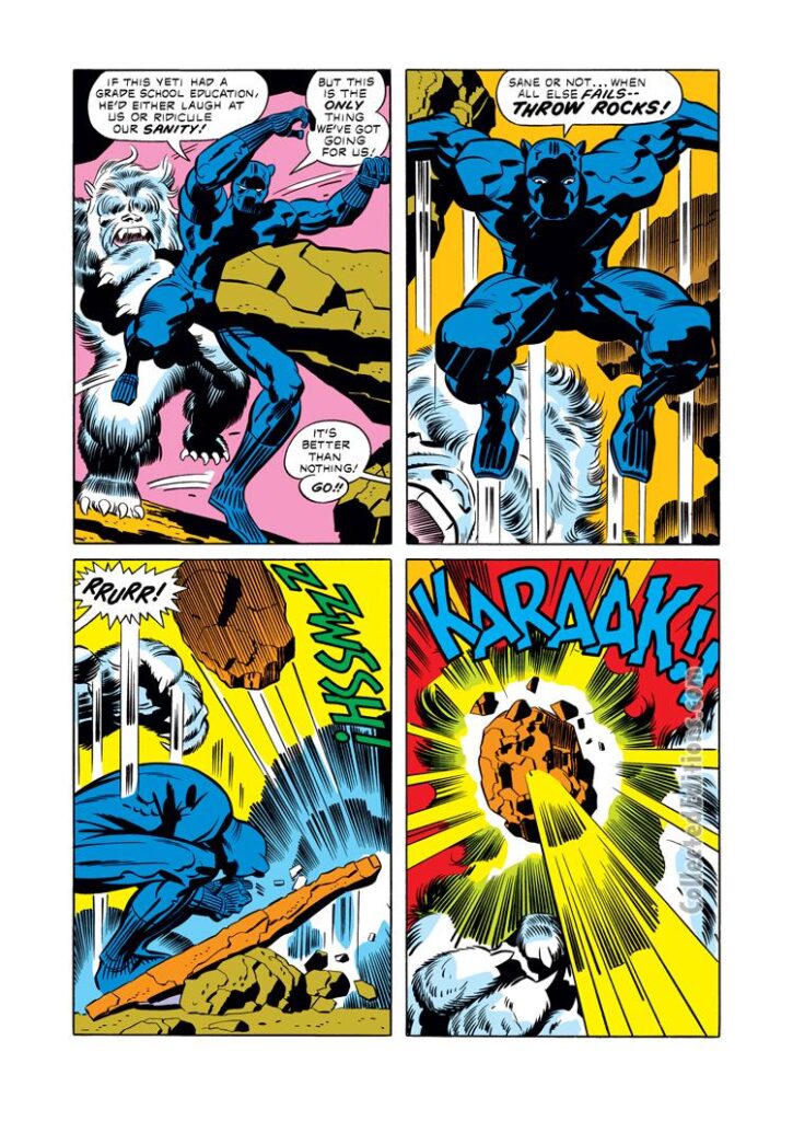 Black Panther #5, pg. 16; pencils, Jack Kirby; inks, Mike Royer; Yeti, Abominable Snowman