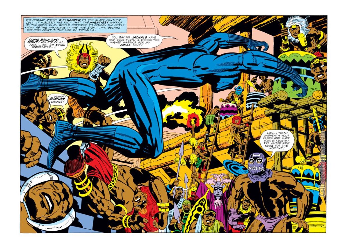 Black Panther #8, pgs. 2-3; pencils, Jack Kirby; inks, Mike Royer, Double-page spread