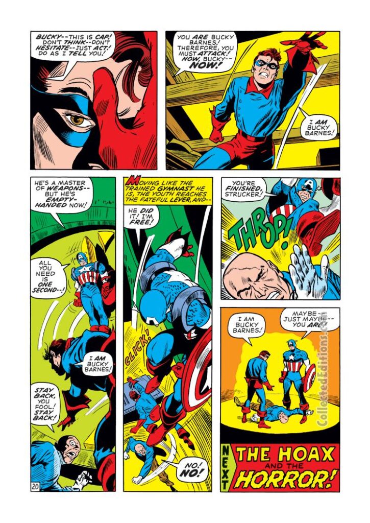 Captain America #131, pg. 20; pencils, Gene Colan; inks, Dick Ayers; Bucky, Baron Strucker