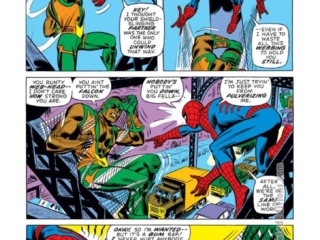 Captain America #138, pg. 15; pencils and inks, John Romita Sr. Captain America #138, pg. 15; pencils and inks, John Romita Sr.; Falcon, Spider-Man, Redwing