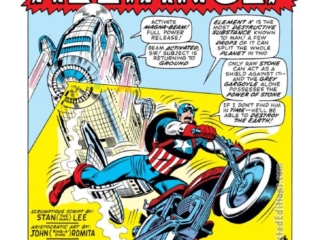 Captain America #141, pg. 1; pencils, John Romita Sr.; inks, Joe Sinnott Captain America #141, pg. 1; pencils, John Romita Sr.; inks, Joe Sinnott, Stan Lee, The Unholy Alliance, Steve Rogers, motorcycle