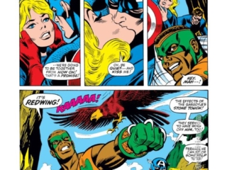 Captain America #142, pg. 2; pencils, John Romita Sr.; inks, Joe Sinnott Captain America #142, pg. 2; pencils, John Romita Sr.; inks, Joe Sinnott; Falcon, Redwing, Sharon Carter