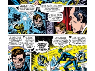 Captain America #144, pg. 6; pencils and inks, John Romita Sr. Captain America #144, pg. 6; pencils and inks, John Romita Sr.; Femme-Force One, Sharon Carter, Richard Nixon, Nick Fury