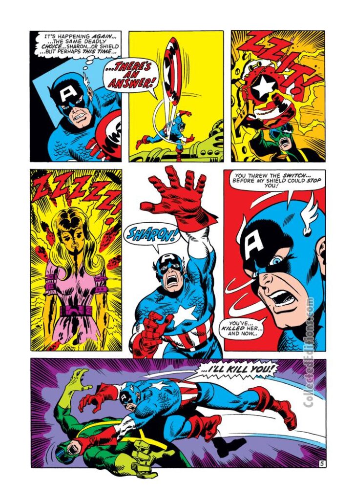 Captain America #147, pg. 5; pencils, Sal Buscema; inks, John Verpoorten; Sharon Carter