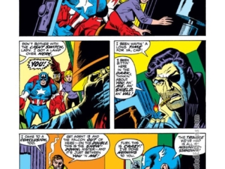 Captain America #153, pg. 2; pencils, Sal Buscema; inks, Jim Mooney, Nick Fury, Sharon Carter, Falcon, Redwing