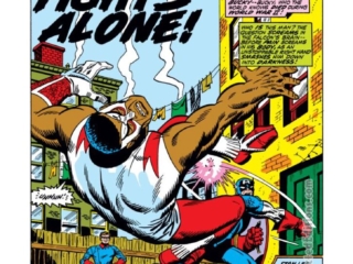 Captain America #154, pg. 1; pencils, Sal Buscema; inks, John Verpoorten; The Falcon Fights Alone, Bucky, Steve Englehart