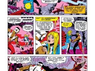 Captain America #157, pg. 11; pencils, Sal Buscema; inks, John Verpoorten; Sharon Carter, Falcon, Redwing