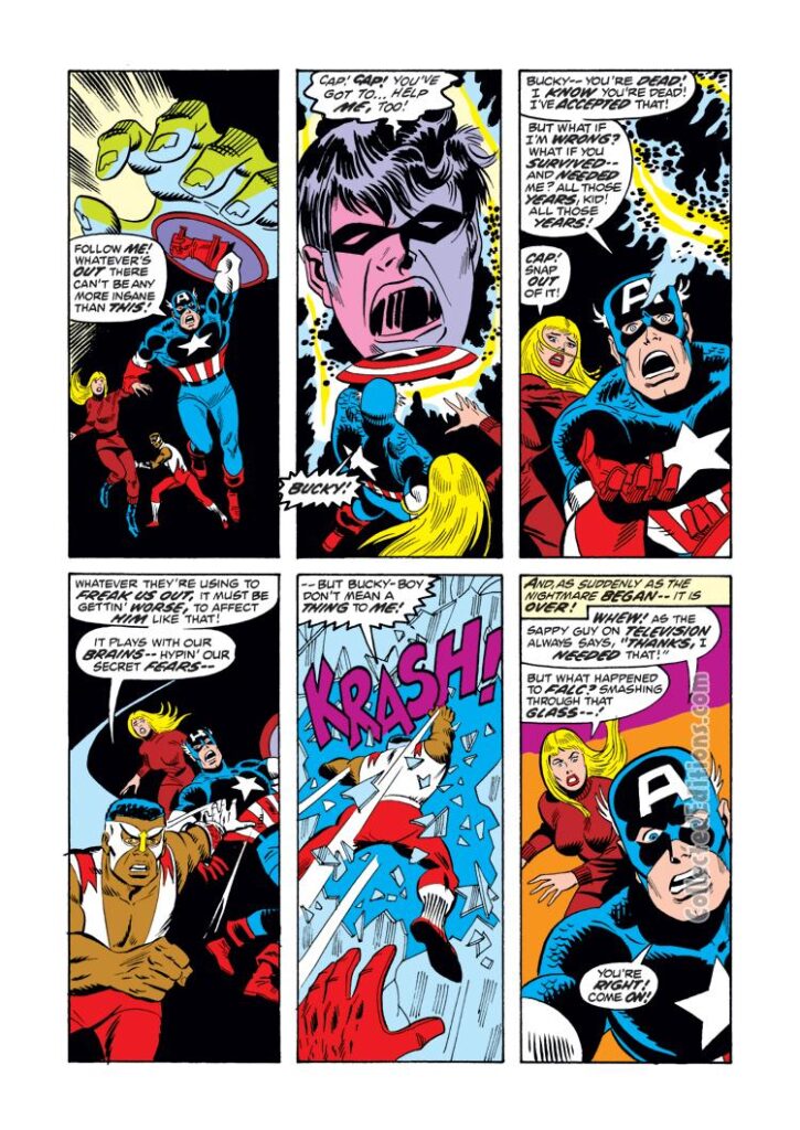 Captain America #162, pg. 10; pencils, Sal Buscema; inks, John Verpoorten; Falcon, Sharon Carter
