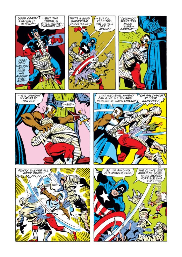 Captain America #166, pg. 17; pencils, Sal Buscema; inks, Frank McLaughlin; Falcon, mummy