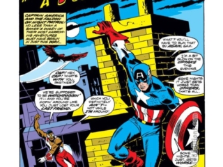 Captain America #168, pg. 1; pencils, Sal Buscema; inks, George Roussos, John Tartaglione; And a Phoenix Shall Arise, Falcon, splash page