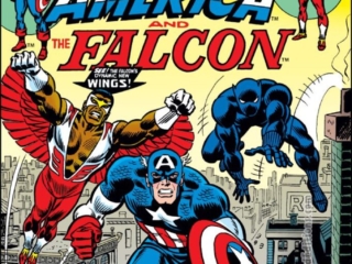 Captain America #171 cover; pencils, John Romita Sr.; inks, Tony Mortellaro, John Romita Sr.; Black Panther, Falcon, Bust-Out