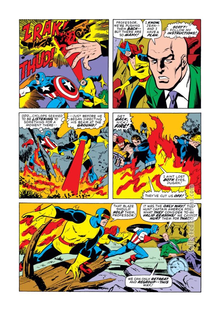 Captain America #173, pg. 4; pencils, Sal Buscema; inks, Vince Colletta; X-Men, Professor Xavier, Jean Grey, Marvel Girl, Cyclops