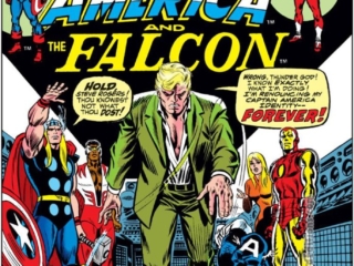 Captain America #176 cover; pencils and inks, John Romita Sr.; Thor, Falcon, Sharon Carter, Iron Man, Steve Rogers renounces his identity