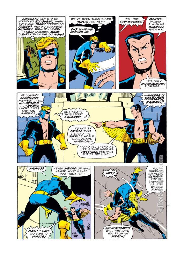 Captain America #181, pg. 2; pencils, Sal Buscema; inks, Vince Colletta; Nomad, Sub-Mariner, Namor