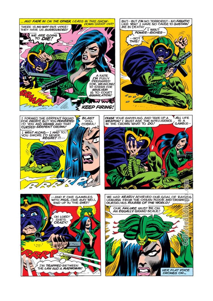 Captain America #182, pg. 3; pencils, Frank Robbins; inks, Joe Giella; Madame Hydra, Human Cobra