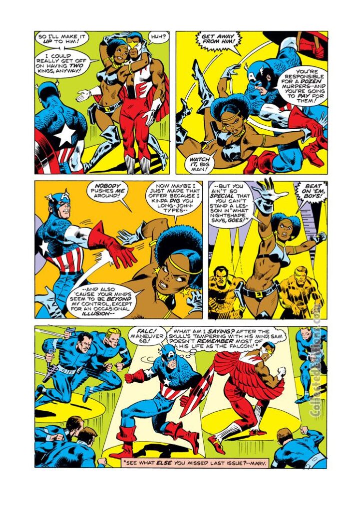 Captain America #190, pg. 6; pencils, Sal Buscema; inks, Vince Colletta; Falcon, Nightshade
