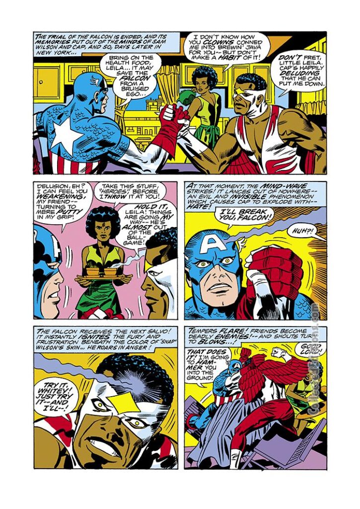 Captain America #193, pg. 2; pencils, Jack Kirby; Falcon/Sam Wilson/Leila Taylor