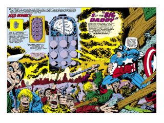 Captain America #194, pgs. 2-3; pencils, Jack Kirby; inks, Frank Giacoia; Mad Bombs splash