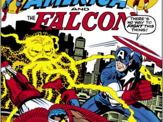 Captain America #205 cover; pencils, Jack Kirby; inks, Joe Sinnott; Falcon Sam Wilson