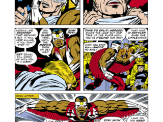 Captain America #214, pg. 7; pencils, Jack Kirby; inks, Mike Royer; Steve Rogers/The Falcon/Sam Wilson