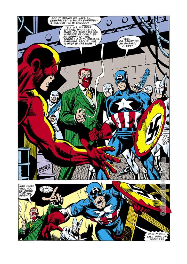 Captain America #234, pg. 13; layouts, Sal Buscema; pencils and inks, Don Perlin; Doctor Faustus, Daredevil, National Force
