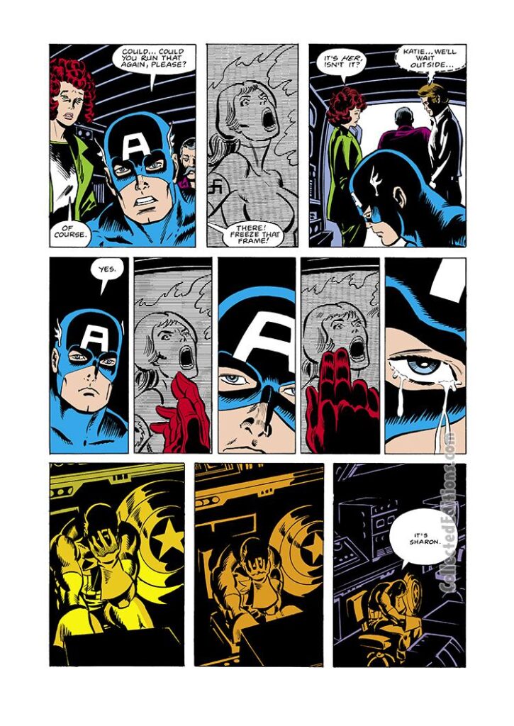 Captain America #237, pg. 4; layouts, Sal Buscema; pencils and inks, Don Perlin; Katie Burns, Steve Rogers, Sharon Carter, Chris Claremont