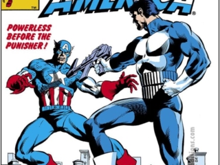 Captain America #241 cover; pencils, Frank Miller; inks, Bob McLeod; Powerless Before the Punisher, Frank Castle, Steve Rogers