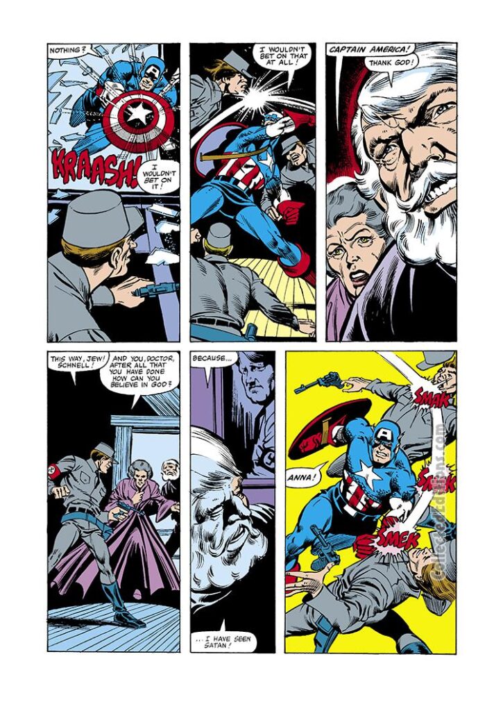Captain America #245, pg. 14; layouts, Carmine Infantino; pencils and inks, Joe Rubinstein, Dr. Mendelhaus (death); Marie Heller, Nazi