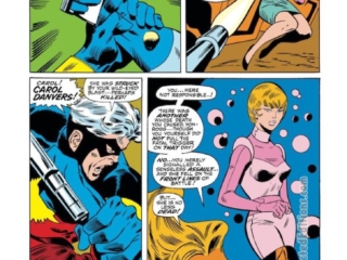 Captain Marvel #18, pg. 17; pencils, John Buscema; inks, Dan Adkins; Medic Una, Yon-Rogg, Carol Danvers, Mar-Vell