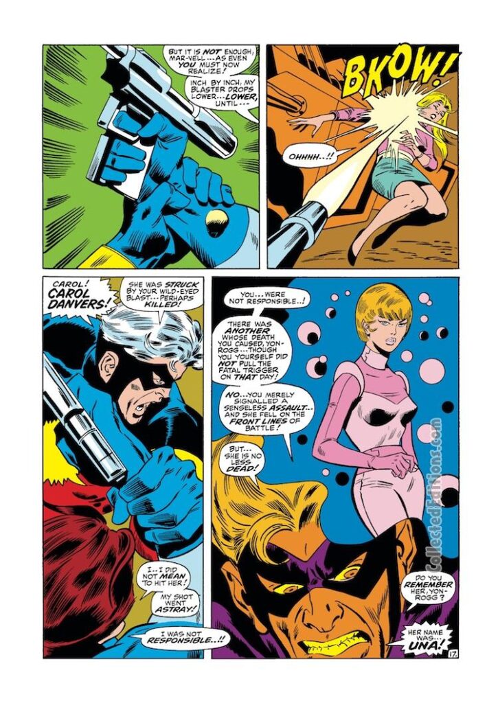 Captain Marvel #18, pg. 17; pencils, John Buscema; inks, Dan Adkins; Medic Una, Yon-Rogg, Carol Danvers, Mar-Vell