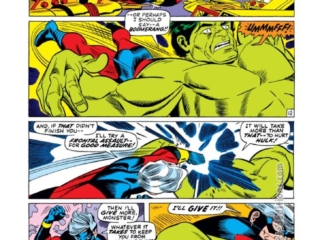 Captain Marvel #21, pg. 13; pencils, Gil Kane; inks, Dan Adkins, Incredible Hulk vs. Mar-Vell