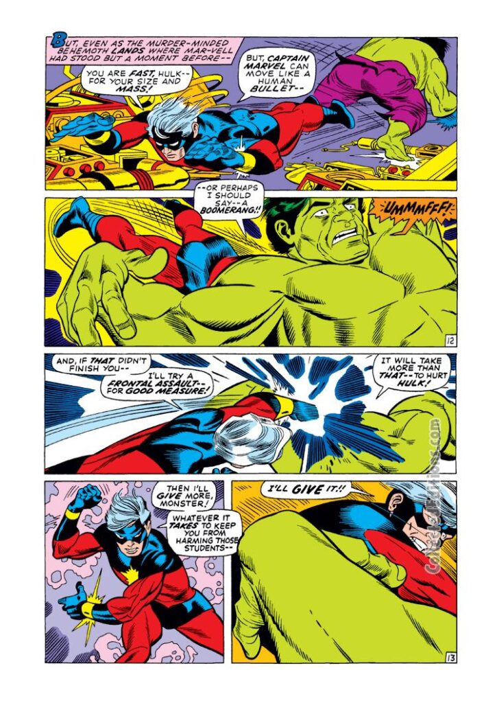 Captain Marvel #21, pg. 13; pencils, Gil Kane; inks, Dan Adkins, Incredible Hulk vs. Mar-Vell