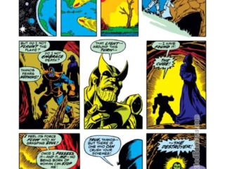 Captain Marvel #27, pg. 9; pencils, Jim Starlin; inks, Pablo Marcos; Thanos, Mar-Vell